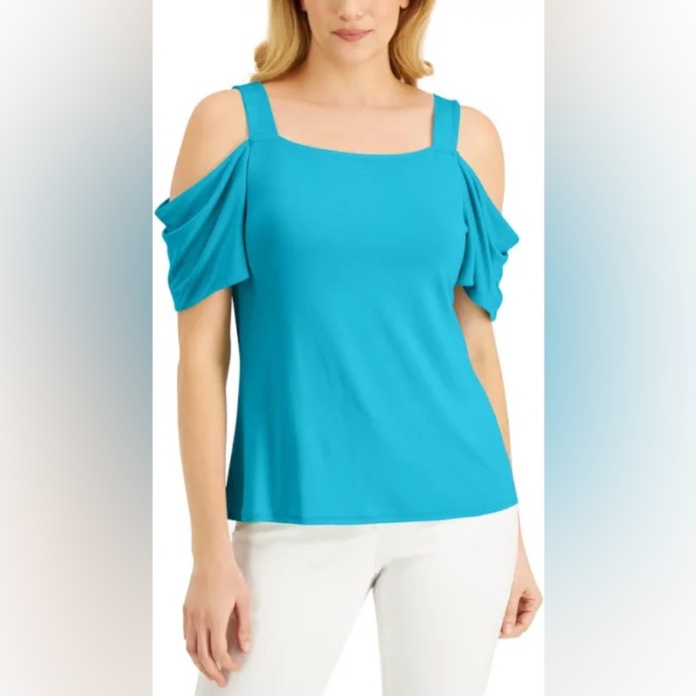 (XL:NWT) $39.50|JM Collection Cold-Shoulder Top, Seafoam Blue
